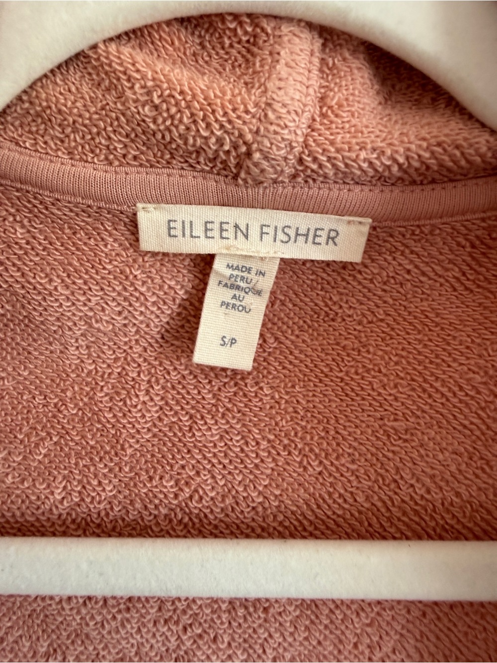 Eileen Fisher Hooded Open Front Cardigan | Dusty Rose peach  | Small cotton - Picture 2 of 8